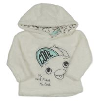 Biela chlpatá mikina s kachničkou a kapucňou Ergee