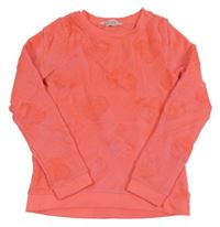Kriklavoě korálová plyšová mikina so srdiečkami H&M