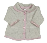 Světlešedo/růžová melírovaná propínací vyteplená mikina s krajkou a límečkem Ergee