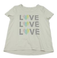 Smetanové tričko s nápisy a srdíčky 