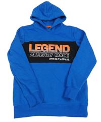 Safírovo-černá melírovaná mikina s nápisy a kapucí chapter young