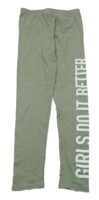 Světlekhaki legíny s nápisom Page one young