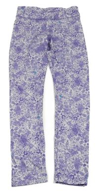 Fialovo-bílé batikované květované sportovní legíny L&D