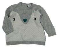 Sivo-biely vzorovaný sveter so sovičkou Topomini
