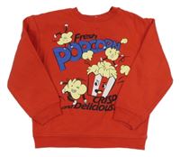 Červená mikina s popcornem a nápismi H&M