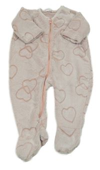 Svetloružová -biela plyšová kombinéza so srdiečkami Ergee