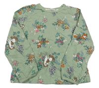 Světlekhaki mikina so zvieratkami a kvietkami a větvičkami H&M