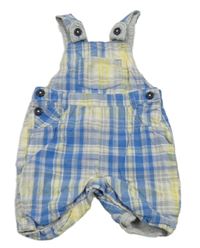 Modro-bílo-žluté kostkované plátěné laclové kraťasy George