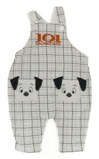 Bílo-černo-šedé kostkované laclové tepláky s dalmatinky/kapsami Disney