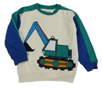 Smetanovo-cobaltovoě modro-zelená mikina s buldozerem Nutmeg