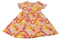 Svetloružová -malinovo-tmvooranžovo/žluté vzorované šaty s Peppa Pig a kvetmi a volánikmi St. Bernard