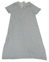 Nové - svetlošedá -tyrkysovo-staroružové melírované trblietavé svetrové šaty s mašlou H&M