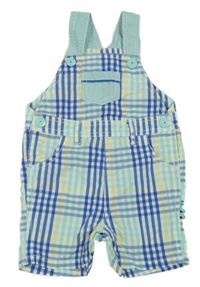 Cobaltově modro-bílo-žluto-mátové kostkované plátěné laclové kraťasy C&A