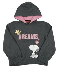Tmavosivá melírovaná crop mikina so Snoopym a kapucňou PEANUTS
