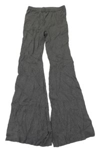 Tmavosivé melírované rebrované flare úpletové nohavice H&M