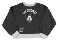 Tmavošedo-biela oversize crop mikina s Mickey H&M