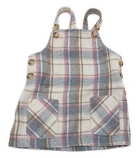 Modrošedo-bielo-ružovo-hnedé kockované vlnené šaty PRIMARK