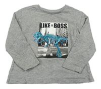 Sivé tričko s nápismi a dinosaurom Jeff&Co