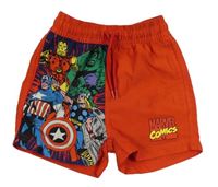 Červeno-farebné plážové kraťasy s Avengers Marvel
