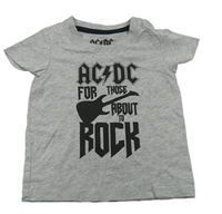 Sivé melírované hudební tričko s kytarou - AC/DC