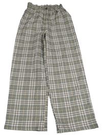 Černo-šedo-starorůžové kostkované wide leg chino kalhoty Next