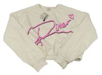 Krémová crop mikina s nápisom s kamienkami zn. River Island