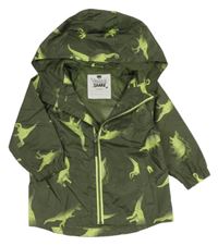 Khaki šušťáková jesenná bunda s dinosaurami a kapucňou F&F