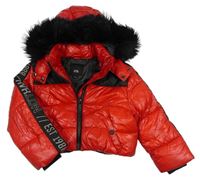 Červeno-čierna šušťáková zimná crop bunda River Island