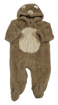 Hnedo-béžová kožušinová podšitá kombinéza s kapucí - medvěď zn. Next