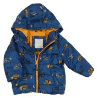 Petrolejová šusťáková zimní bunda se stavebními stroji a kapucí LC Waikiki