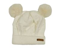 Smetanová 3D puntíkatá pletená čepice s bambulemi