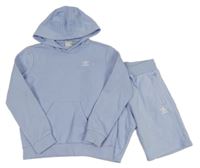 2set - Světlemodrá mikina s logem a kapucí + teplákové kraťasy Adidas