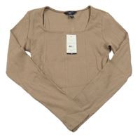 Nové - Hnedé rebrované crop tričko New Look