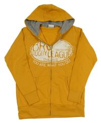 Okrová prepínaci mikina s nápisom a kapucňou Yigga