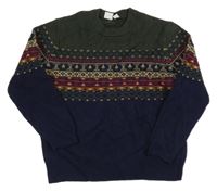 Khaki-tmavomodrý svetr se vzorem GAP