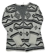 Svetlošedá -čierny vzorovaný chlpatý svetrový cardigan Page One Young