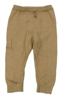 Hnědé žebrované pletené tepláky s knoflíky Zara