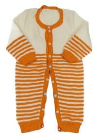 Smetanovo-oranžový pletený overal s pruhy