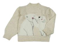 Béžový melírovaný sveter s ledními medveďmi s flitrami Primark