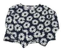 Tmavomodré květované úpletové crop triko F&F