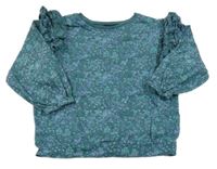 Tmavozelené květované triko s volánky Next