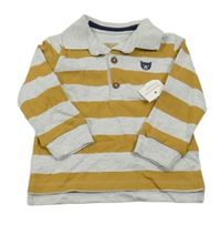 Nové - Šedo-hnědé pruhované polo triko s výšivkou F&F