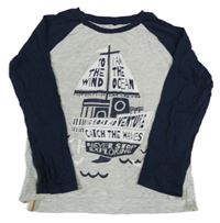 Sivo-tmavomodré tričko s loďkou z nápisů Cool Club