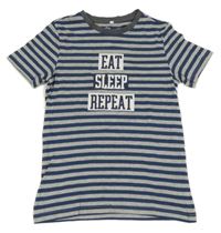 Tmavomodro-sivé pruhované tričko s nápisom Pocopiano