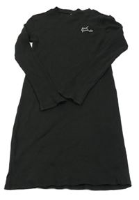 Čierne rebrované elastické šaty s nápisom Page One Young