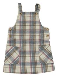 Smetanovo-modro-hnedé kockované vlnené šaty Primark