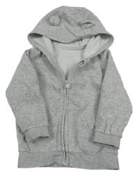 Sivá melírovaná prepínaci mikina s kapucňou s uškami George