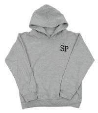 Sivá melírovaná mikina s písmeny a kapucňou