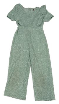 Zelený kvetovaný culottes overal s volánikmi Dunnes