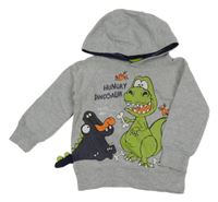 Sivá melírovaná mikina s dinosaurami a kapucňou Kiki&Koko